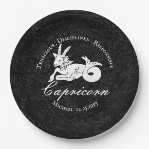 Assiettes En Carton Zodiac Capricorne Astrologie Noir Blanc Vintage