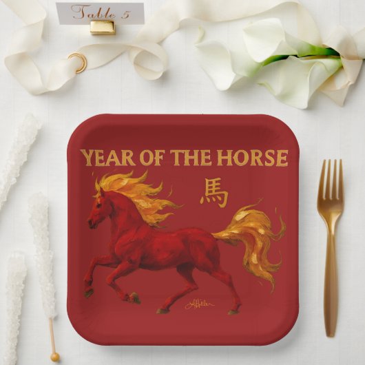 Assiettes En Carton Zodiac Chinese New Year 2026 Yang Fire Horse (Mariage)