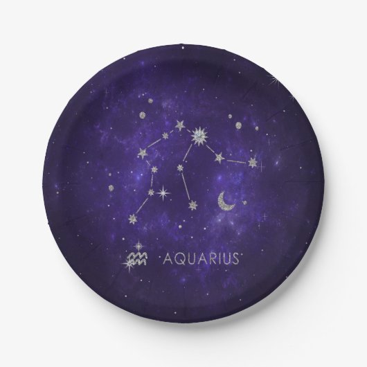 Assiettes En Carton Zodiac Purple Aquarius | Horoscope astrologique (Devant)