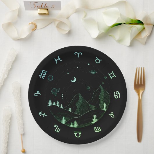 Assiettes En Carton Zodiac Wheel Mountain Landscape (Mariage)