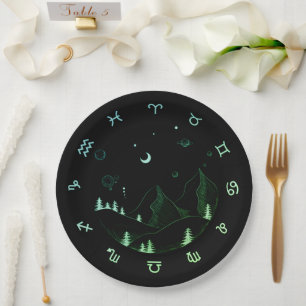 Assiettes En Carton Zodiac Wheel Mountain Paysage  