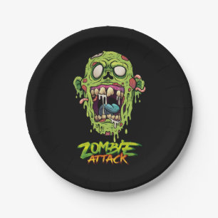 Assiettes En Carton Zombie Attaque Effrayant Monstre Créateur Plaque