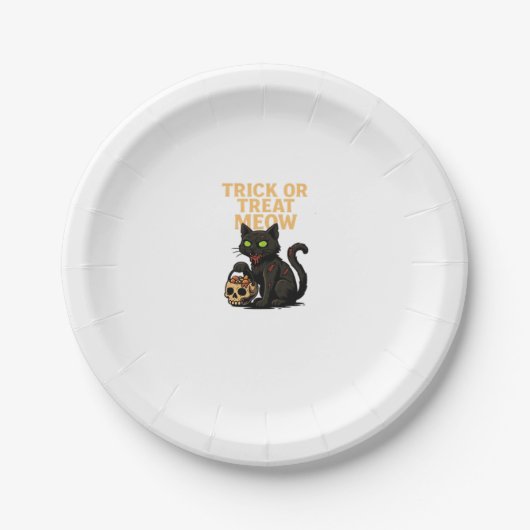 Assiettes En Carton Zombie Chat - Tricoter ou traiter Meow Halloween D (Devant)