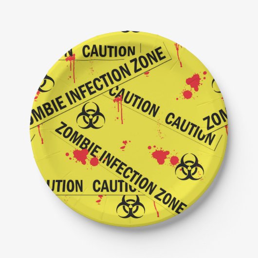 Assiettes En Carton Zombie zone d'infection Caution bande sang fileté (Devant)