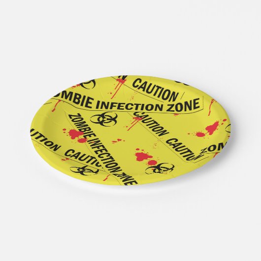 Assiettes En Carton Zombie zone d'infection Caution bande sang fileté (Angle)
