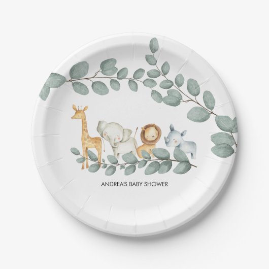 Assiettes En Carton Zoo Animaux Baby shower Plaque en papier (Devant)