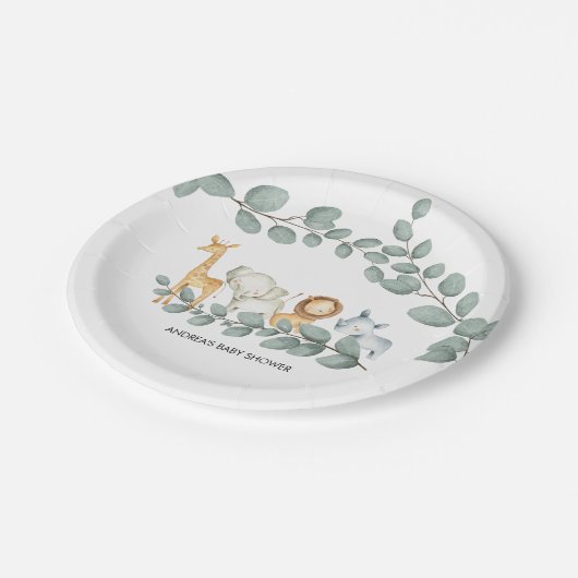 Assiettes En Carton Zoo Animaux Baby shower Plaque en papier (Angle)