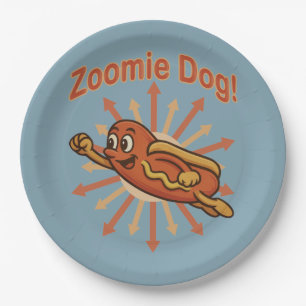 Assiettes En Carton Zoomie Chien volant Hot Dog Cartoon - Fun Retro