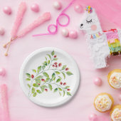 Assiettes en papier à baies roses et feuillage ver (Fête)