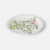 Assiettes en papier à baies roses et feuillage ver (Angle)