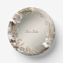 Assiettes en papier à cadre floral blanc orné