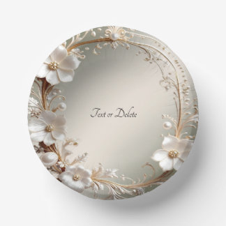Assiettes en papier à cadre floral blanc orné