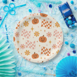 Assiettes en papier à carreaux Groovy Retro Hallow