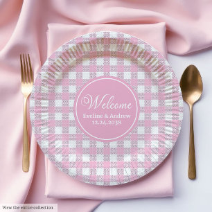 Assiettes en papier à carreaux roses élégantes pou