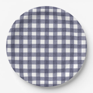 Assiettes en papier à carreaux simple marine