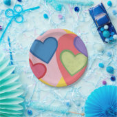 Assiettes en papier à cœurs superposés colorés (Fête)