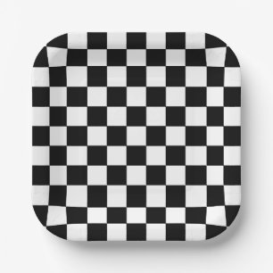 Assiettes en Papier à Damier Noir et Blanc pour Fê