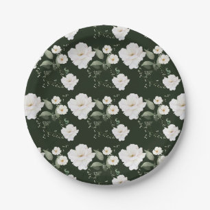 Assiettes en papier à fleurs rose blanche sur fond