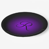 Assiettes en papier à monogramme noir violet perso (Angle)