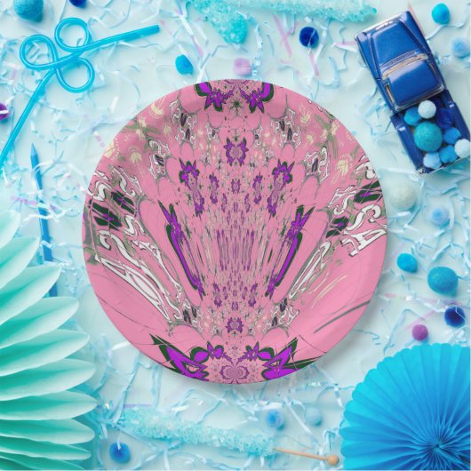 Assiettes en papier à monogramme rose bébé et viol (Fête)