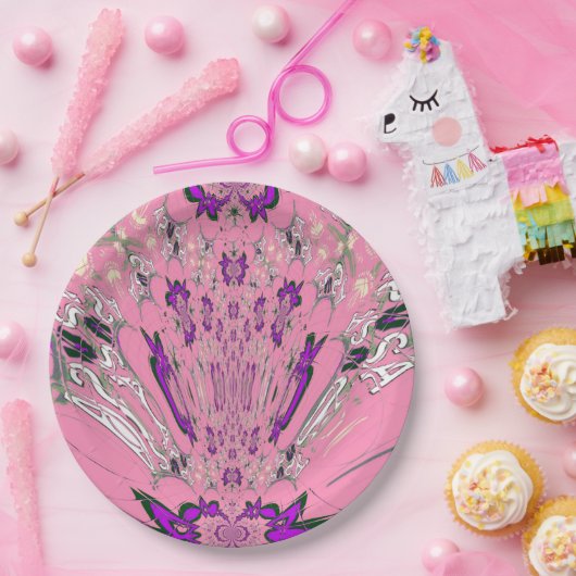 Assiettes en papier à monogramme rose bébé et viol (Fête)