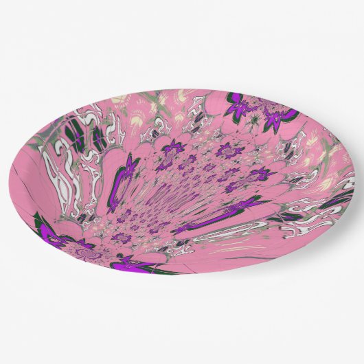 Assiettes en papier à monogramme rose bébé et viol (Angle)