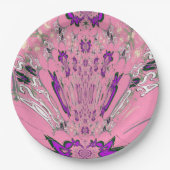 Assiettes en papier à monogramme rose bébé violet  (Devant)