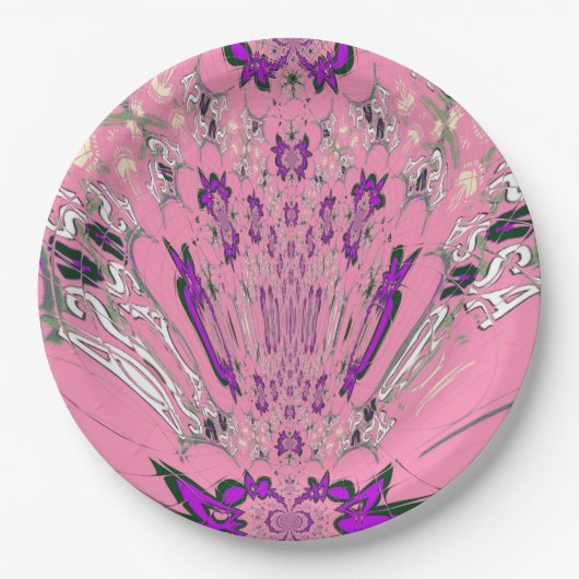 Assiettes en papier à monogramme rose bébé violet  (Devant)