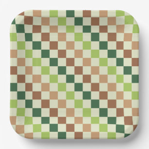 Assiettes en papier à motif à carreaux noir et ver