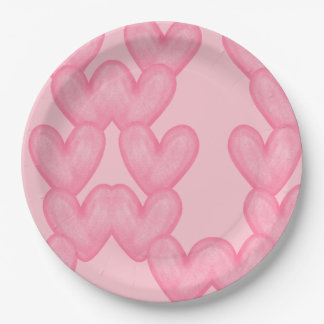 Assiettes en papier à motif de cœur rose