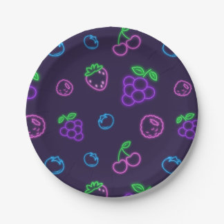 Assiettes en papier à motif de fruits néon