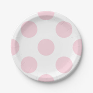 Assiettes en papier à motif pois rose pâle et blan