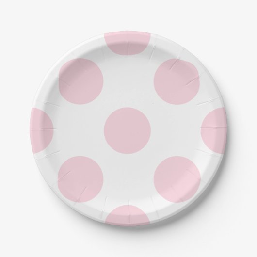Assiettes en papier à motif pois rose pâle et blan (Devant)