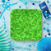 Assiettes en papier à pixels verts, fête de constr (Fête)