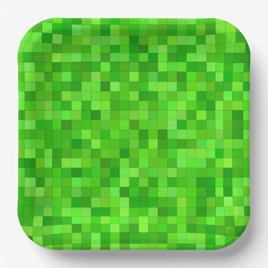 Assiettes en papier à pixels verts, fête de constr (Recto)