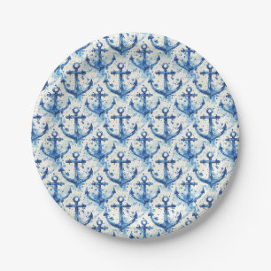 Assiettes en papier à thème d'ancre de marine pour