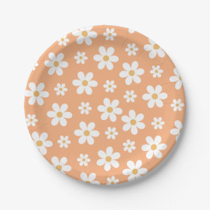Assiettes en papier abricot Groovy Retro Daisy