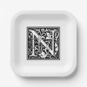 Assiettes en papier alphabet «N» William Morris
