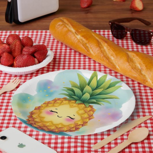 Assiettes en papier ananas heureux (Pique-nique)