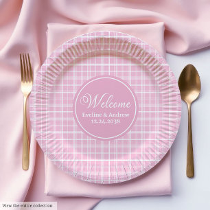 Assiettes en Papier Anniversaire Carreaux Roses De