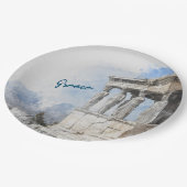 Assiettes en papier aquarelle des ruines d'Athènes (Angle)