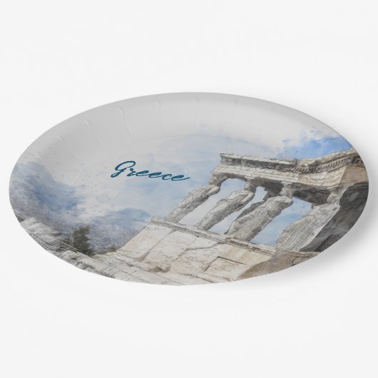 Assiettes en papier aquarelle des ruines d'Athènes (Angle)