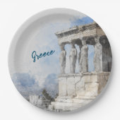 Assiettes en papier aquarelle des ruines d'Athènes (Devant)