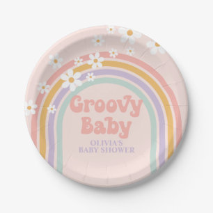 Assiettes en papier arc-en-ciel pastel Groovy Baby