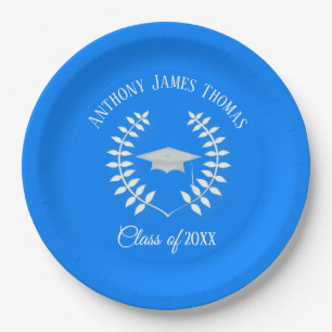 Assiettes en papier Azure Grad Cap et feuilles 9"