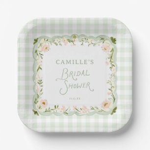 Assiettes en papier Baby Shower à noeud en vichy v