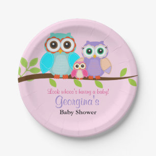 Assiettes en papier Baby Shower Fille Chouette Mig