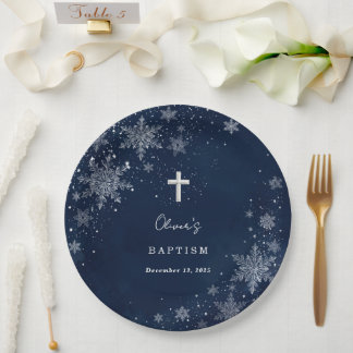 Assiettes en papier baptême d'hiver Flocons de nei