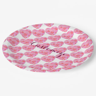 Assiettes en papier blanc Patchwork Hearts
