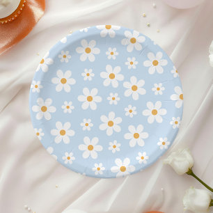 Assiettes en papier bleu Retro Daisy